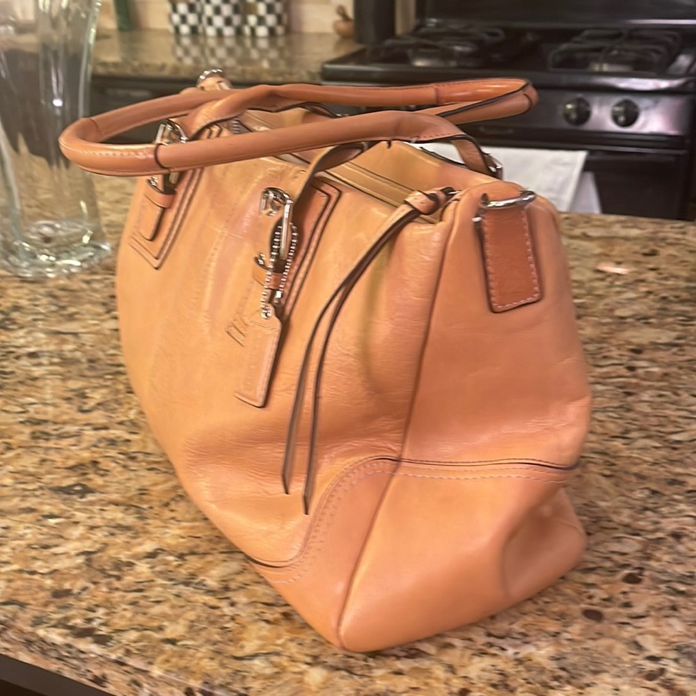 Coach camel color leather satchel barley used excellent condition 15x9 in